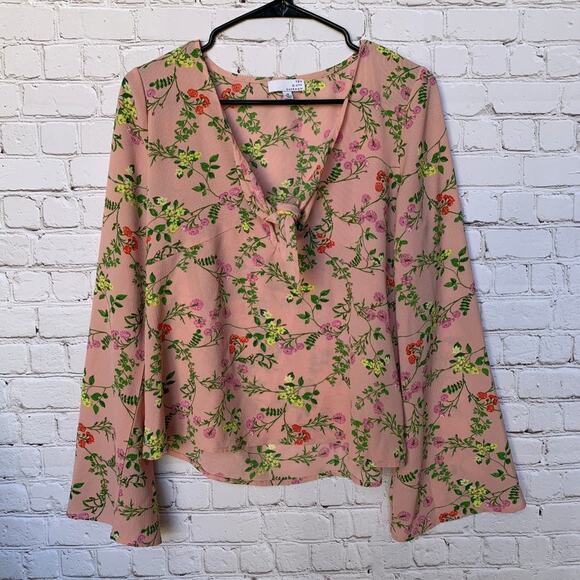 TEN SIXTY SHERMAN - Pink Floral Tie Front Blouse - Picture 1 of 5